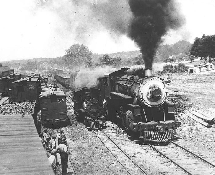 Bridgton and Saco River Narrow Gauge Railroad engine No 5 built by Portland Works at the Bridgton Junction yard in Hira…