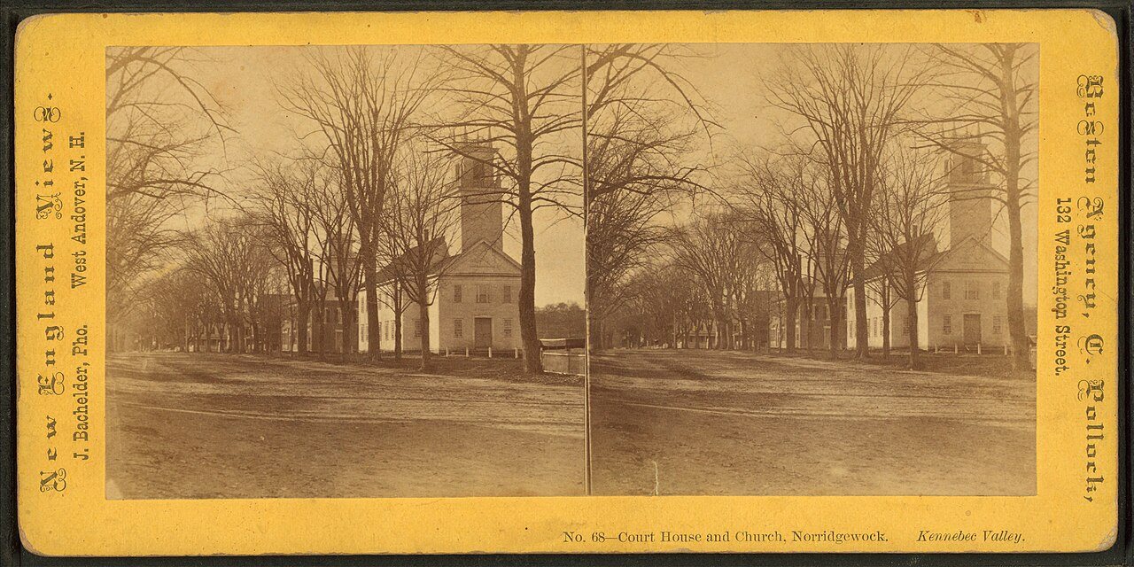 Court House and Church, Norridgewock. Kennebec Valley.Alternate Title: New England Views