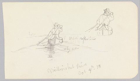 Studies of Man Paddling Canoe on Millinocket River