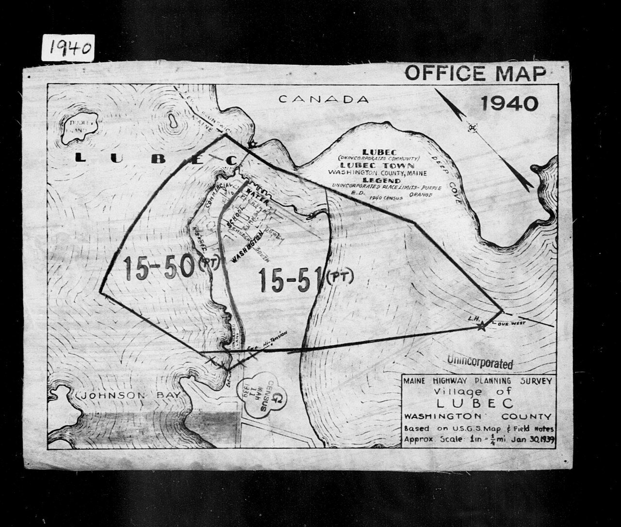 1940 Census Enumeration District Maps - Maine - Washington County - Lubec - ED 15-50, ED 15-51, ED 15-53, ED 15-54