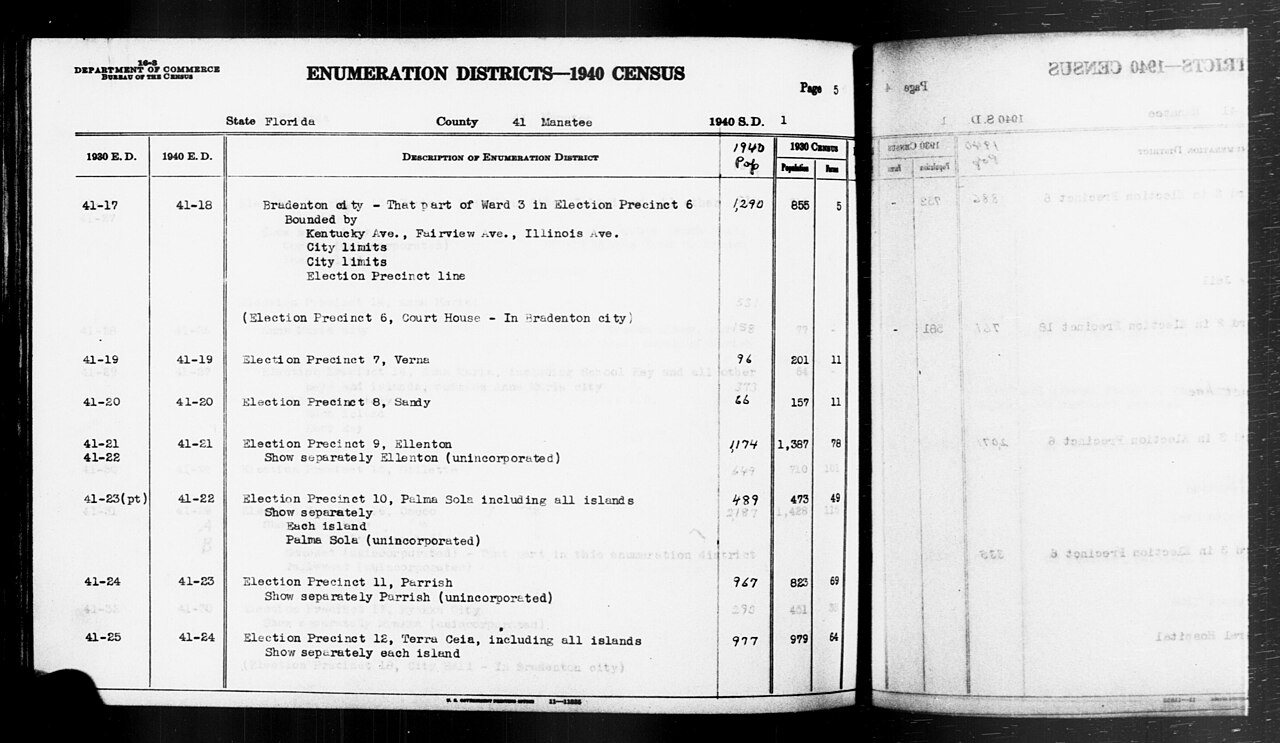 1940 Census Enumeration District Descriptions - Florida - Manatee County - ED 41-18, ED 41-19, ED 41-20, ED 41-21, ED 4…