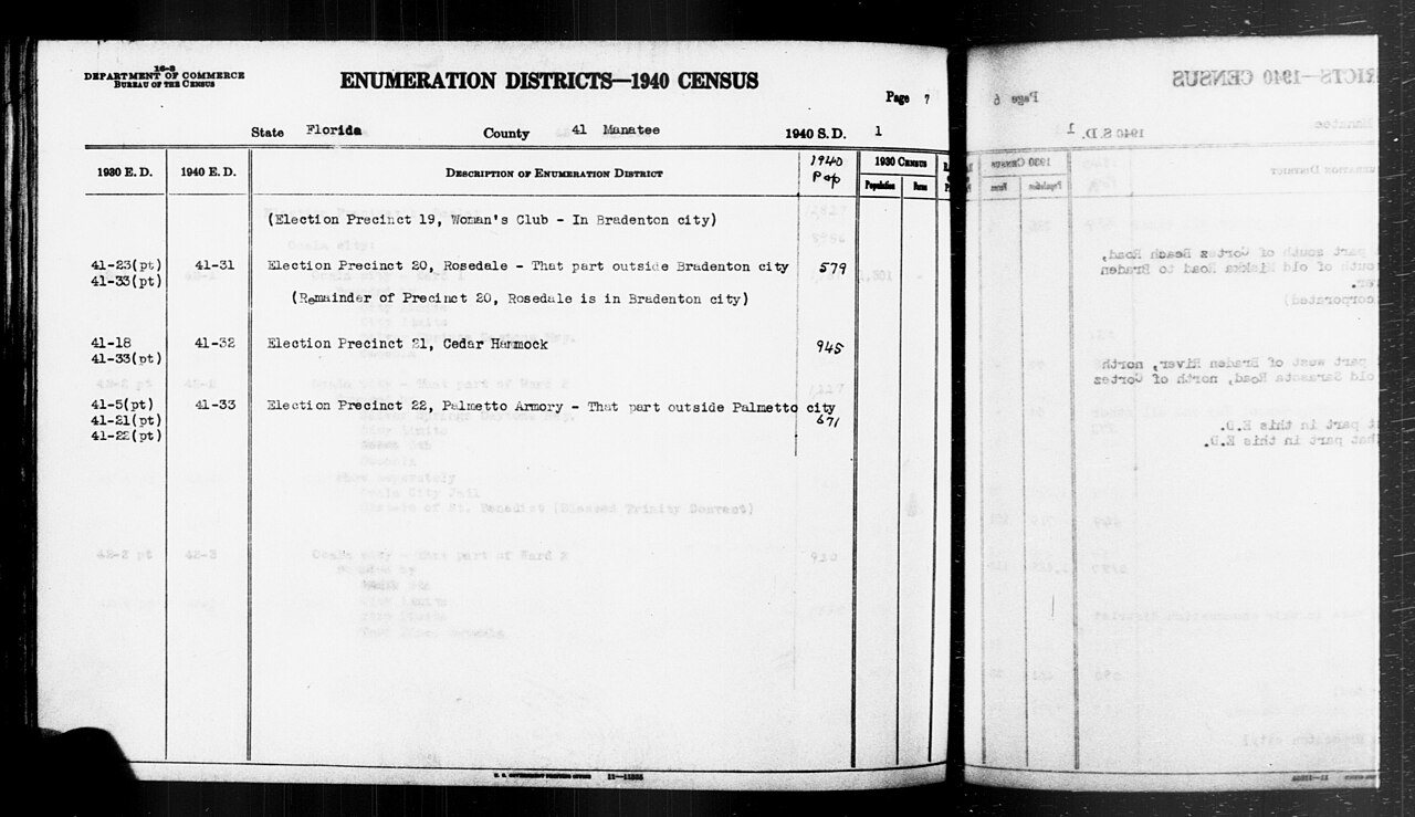 1940 Census Enumeration District Descriptions - Florida - Manatee County - ED 41-31, ED 41-32, ED 41-33