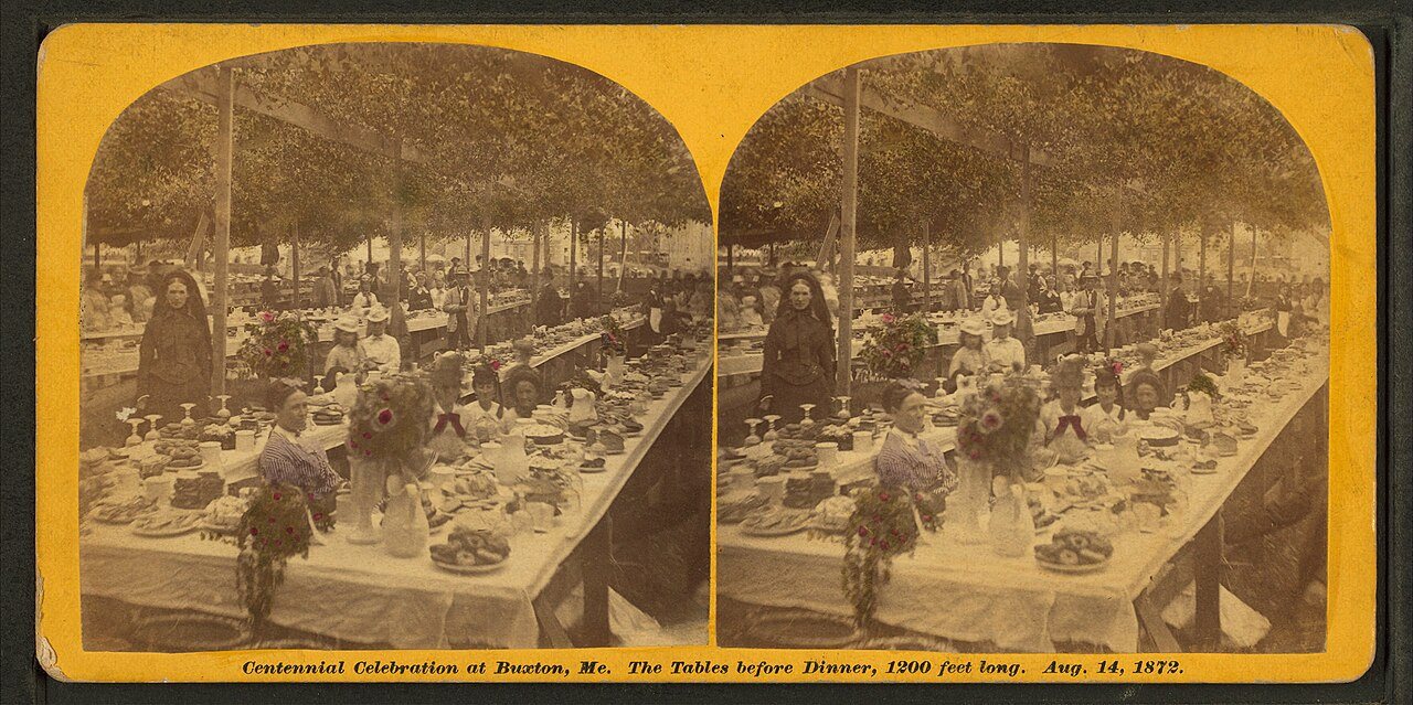 Centennial celebration at Buxton, Me. The tables before dinner, 1200 feet long. Aug. 14, 1872