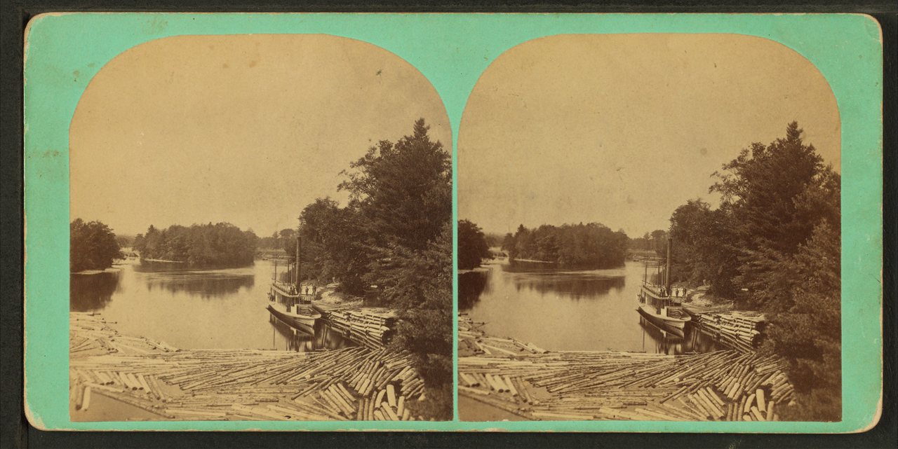 Scene on the Saco, Buxton, Me.Alternate Title: Logs and lumber