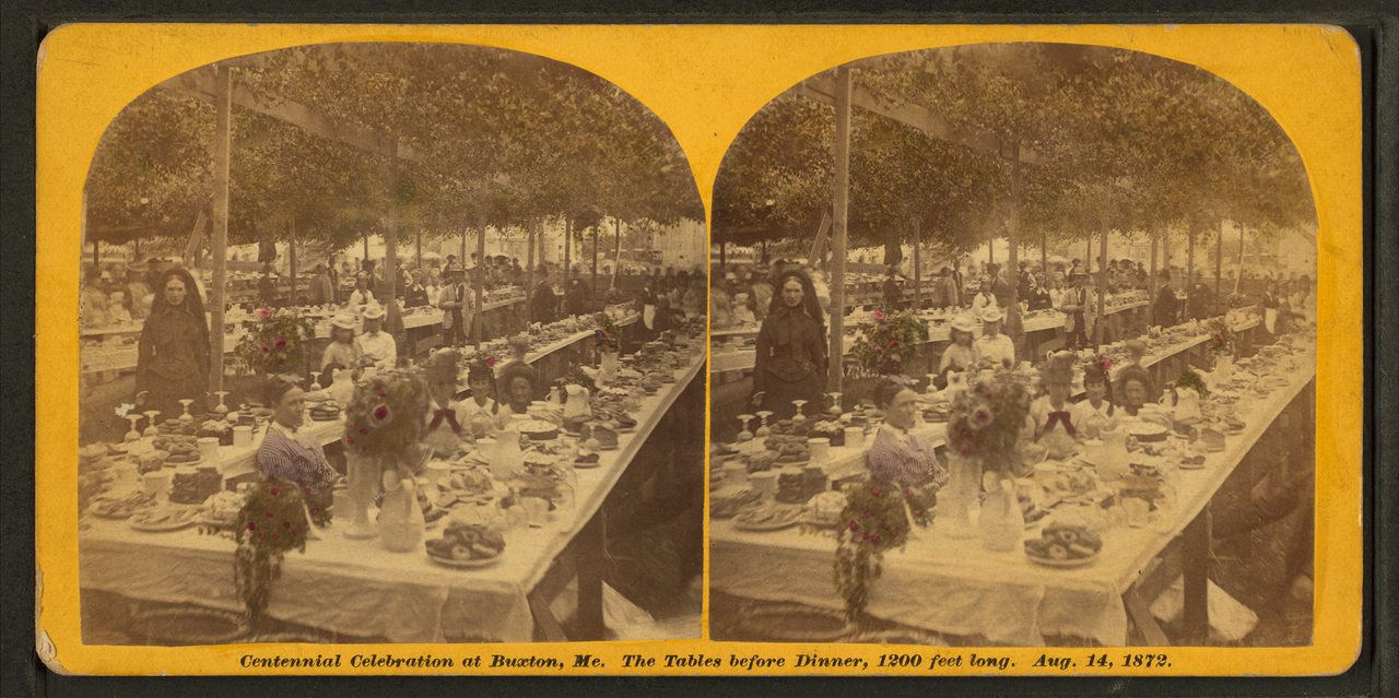 Centennial celebration at Buxton, Me. The tables before dinner, 1200 feet long. Aug. 14, 1872