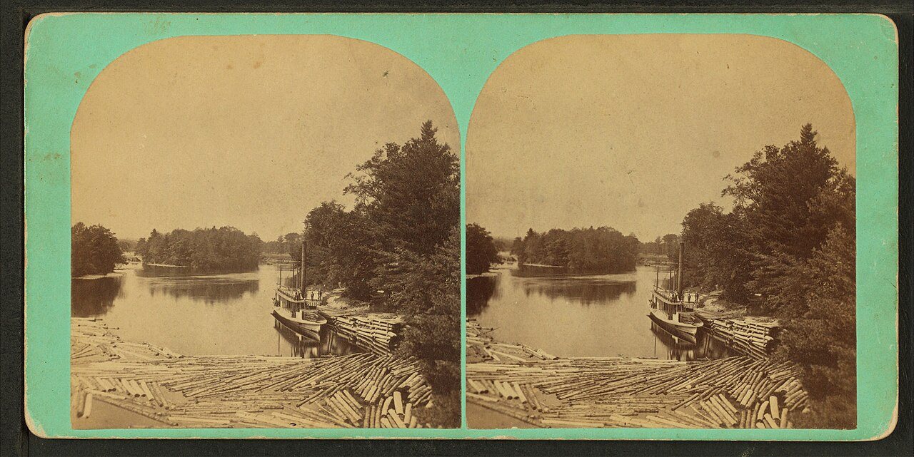 Scene on the Saco, Buxton, Me.Alternate Title: Logs and lumber
