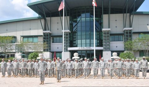 U.S. Soldiers with the Army Reserve Medical Command stand in formation at the C.W. Bill Young Armed Forces Reserve Cent…