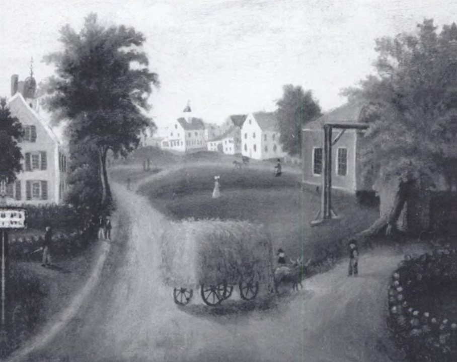 Wakefield, Massachusetts, Franklin Pole painting in 1840, Center School House, Burrage Yale tin shop in the distance