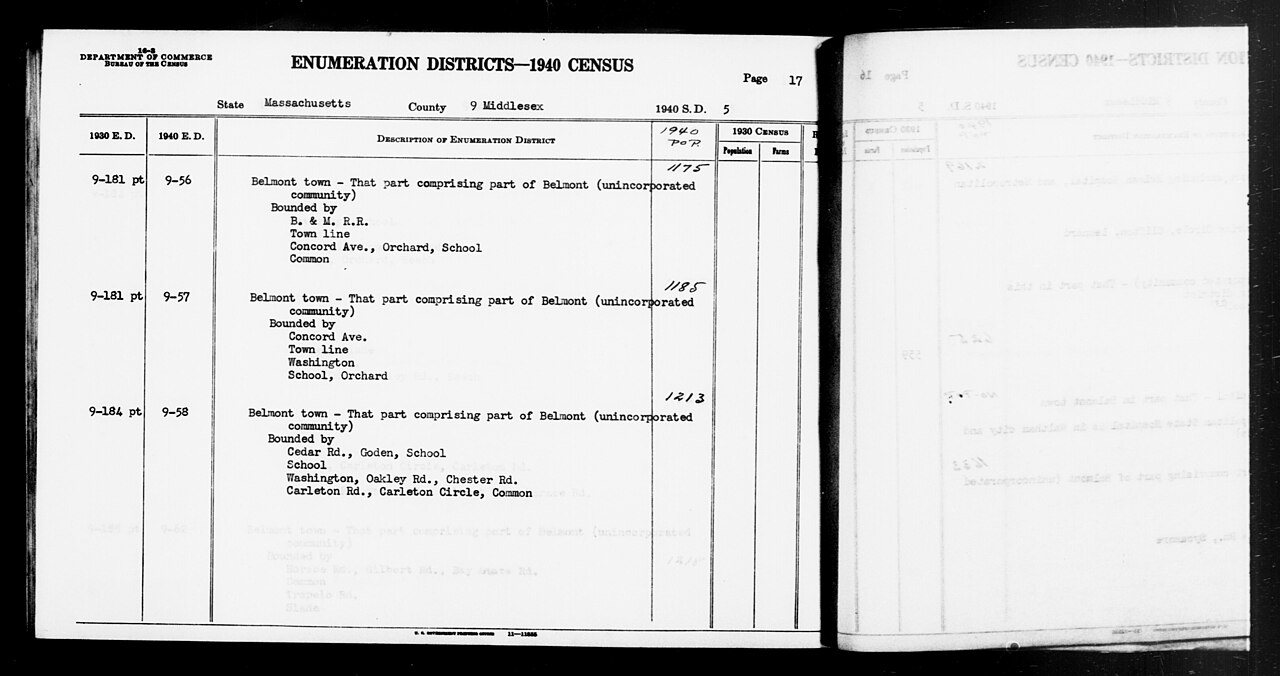 1940 Census Enumeration District Descriptions - Massachusetts - Middlesex County - ED 9-56, ED 9-57, ED 9-58