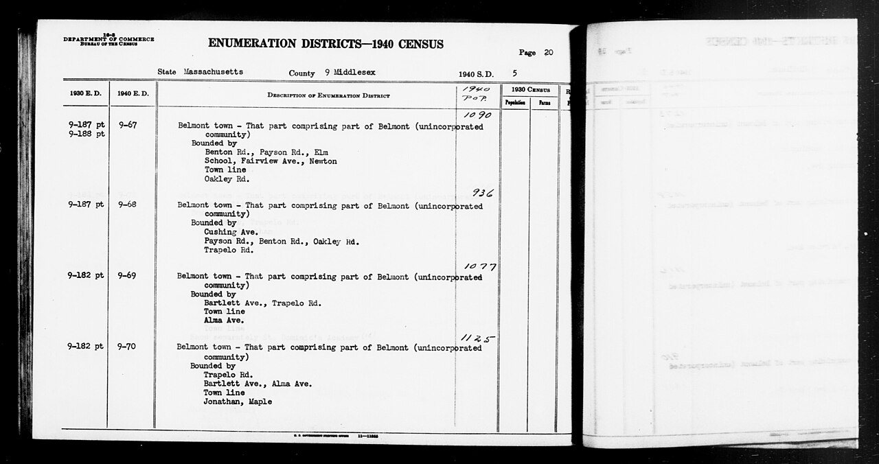 1940 Census Enumeration District Descriptions - Massachusetts - Middlesex County - ED 9-67, ED 9-68, ED 9-69, ED 9-70
