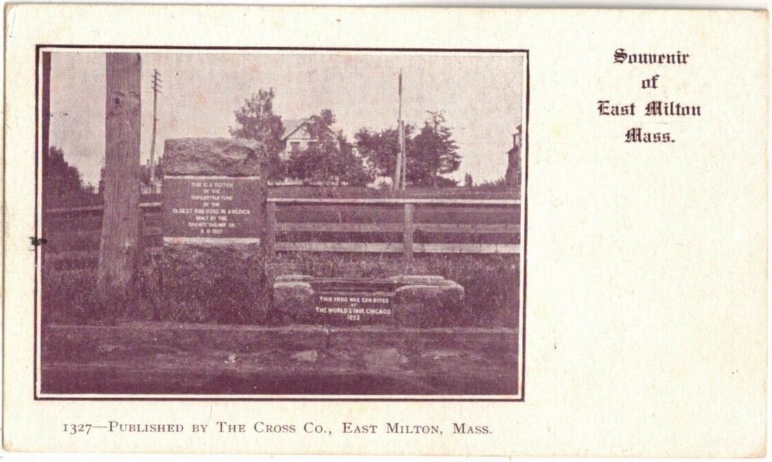 Granite Railway pieces in East Milton Square - 1905 postcard