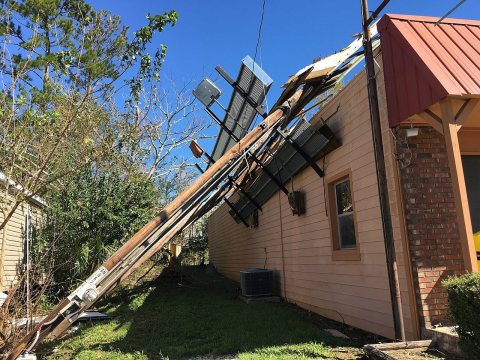 Damaged billboard in Marianna after Hurricane Michael