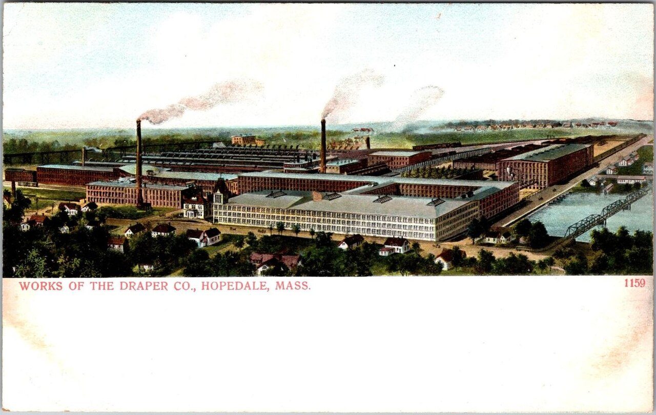 Aerial view of Draper Corporation factory, Hopedale - postcard