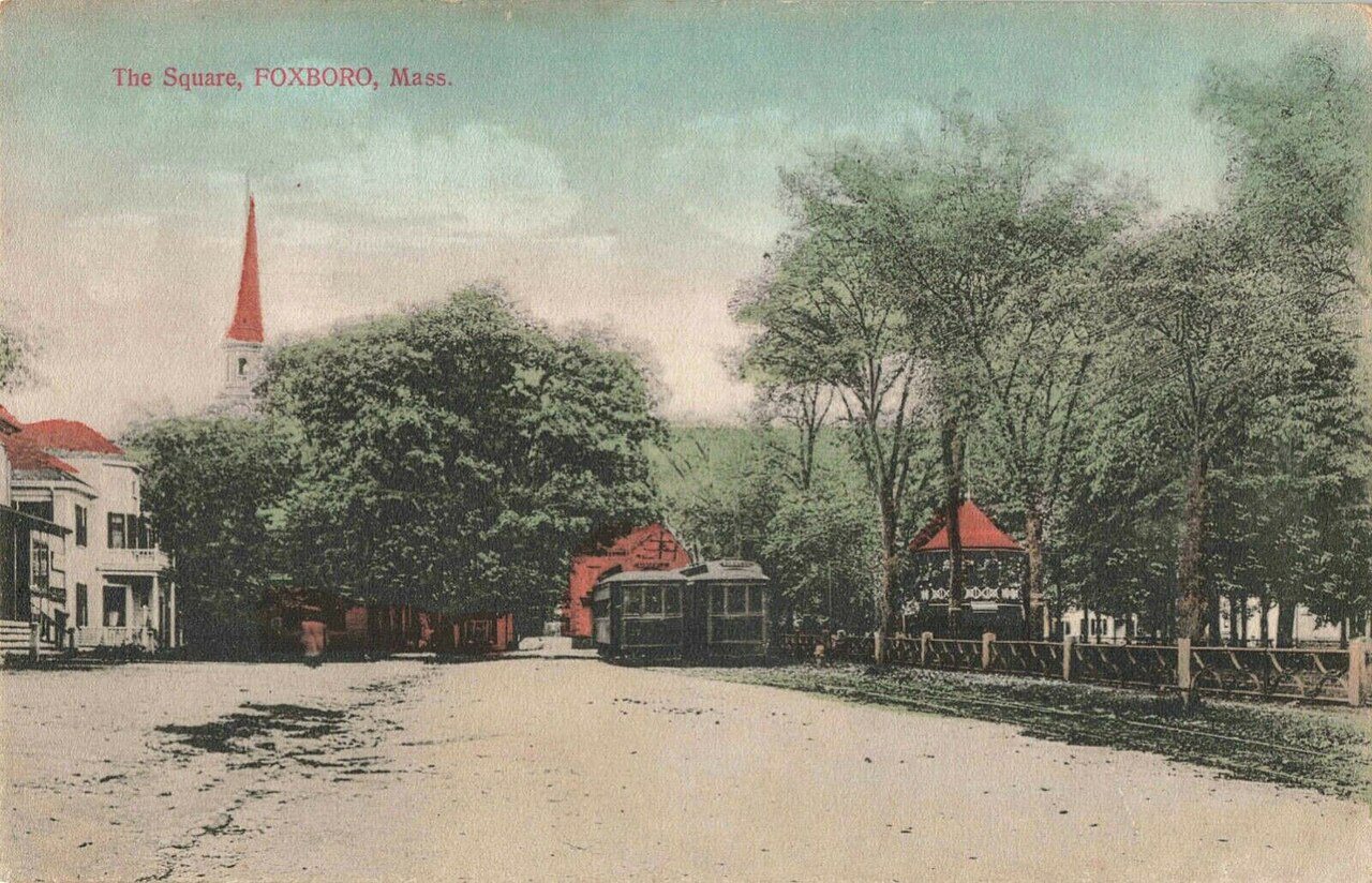 Foxboro Common with streetcars postcard
