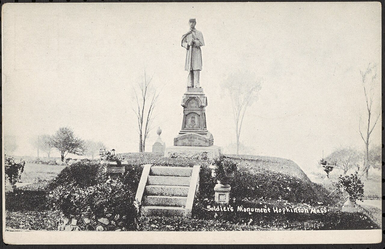 Soldier's monument Hopkinton Mass, by unknown photographer, c. 1910, from the Digital Commonwealth - 1 commonwealth 542…