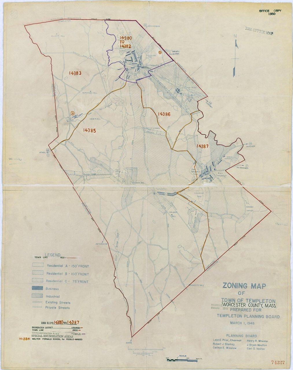 1950 Census Enumeration District Maps - Massachusetts (MA) - Worcester County - Templeton - ED 14-380 to 387
