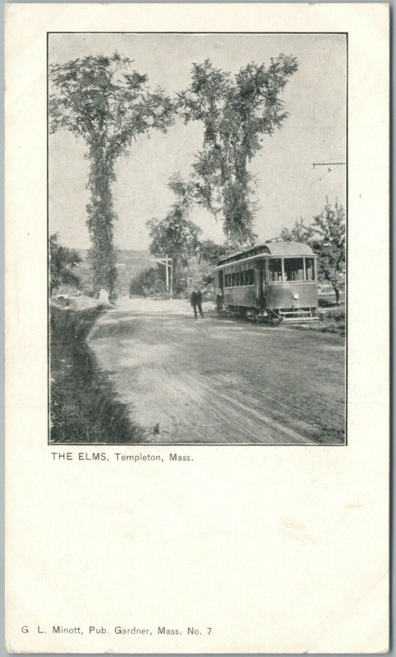Postcard of streetcar at The Elms