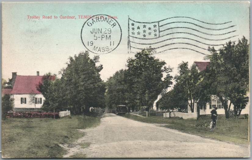 Streetcar to Gardner in Templeton 1911 postcard