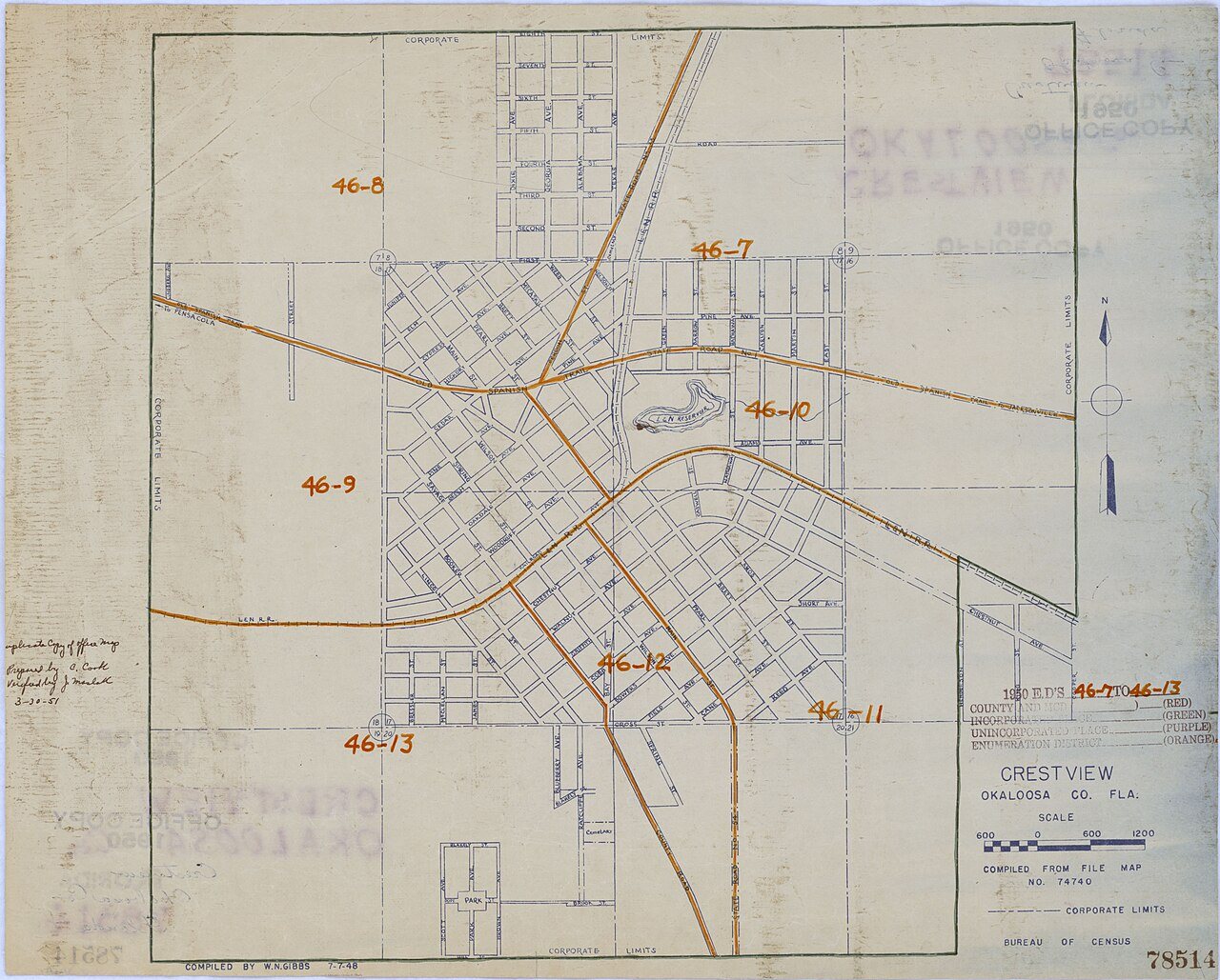 1950 Census Enumeration District Maps - Florida (FL) - Okaloosa County - Crestview - ED 46-7 to 13