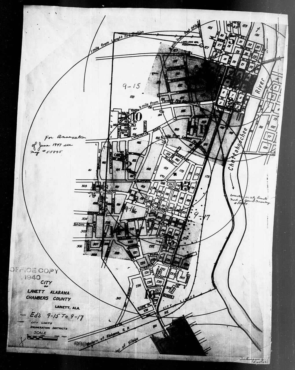 1940 Census Enumeration District Maps - Alabama - Chambers County - Lanett - ED 9-15, ED 9-16, ED 9-17