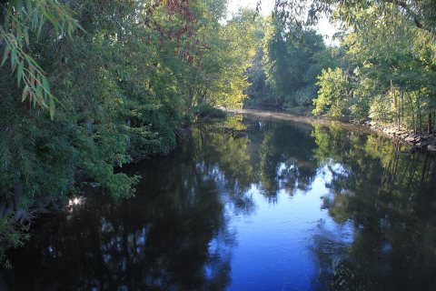 Huron River Viewed from Bridge on Fieldcrest Drive, Green Oak Township, Michigan