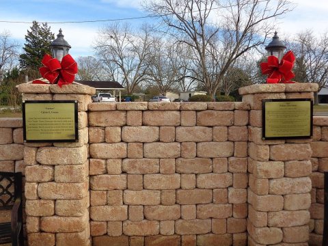 Memorial to founder of Santa Claus closeup