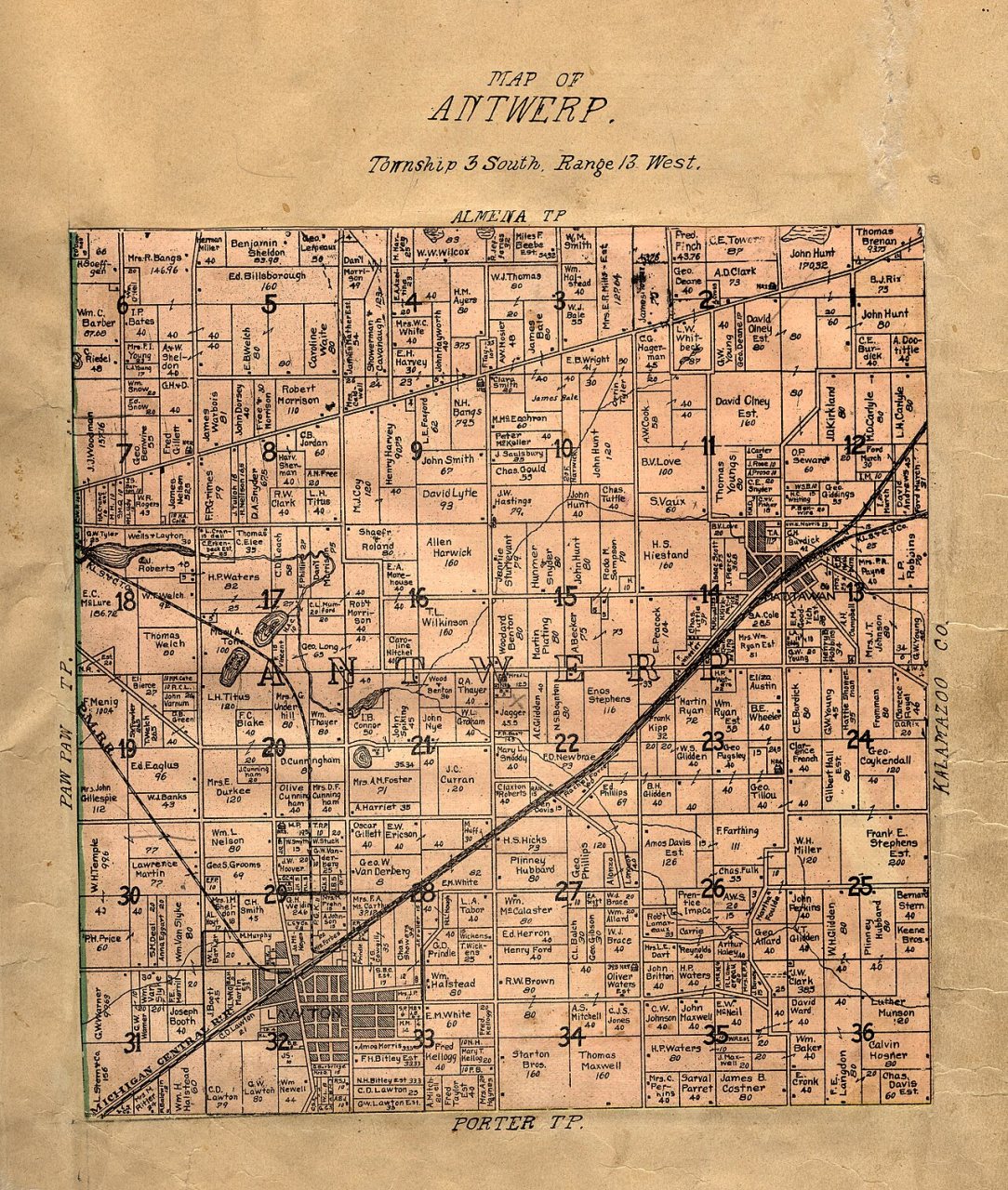 Van Buren County Michigan 1906 Antwerp Township