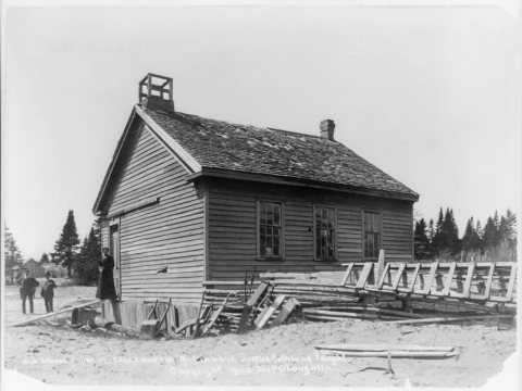 Old school house at Eagle Harbor, Mich., in which Justus Rathbone taught