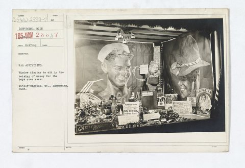 Liberty Bonds - Advertising Methods - WAR ACTIVITIES. Window display to aid in the raising of money for the boys over s…