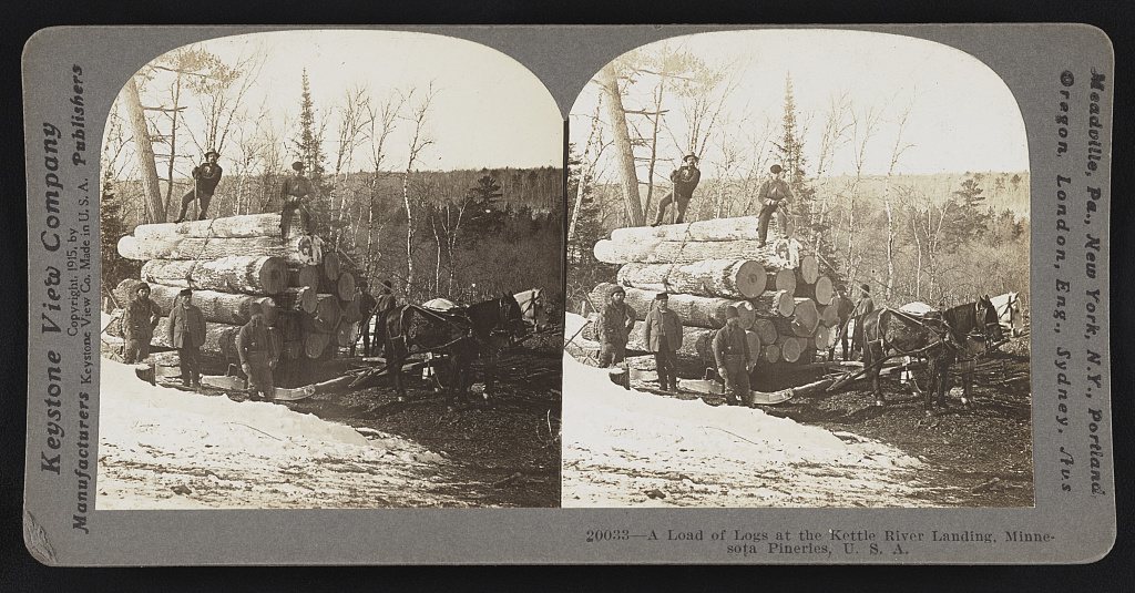 A load of logs at the Kettle River landing, Minnesota pineries, U.S.A