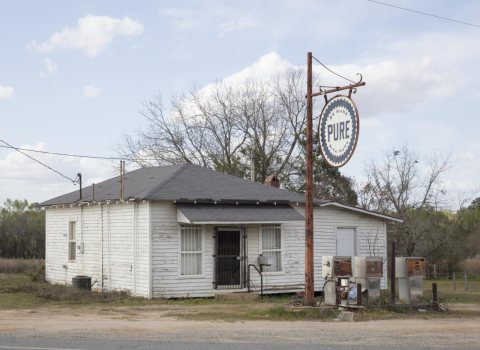 What's left of an old Pure gasoline station