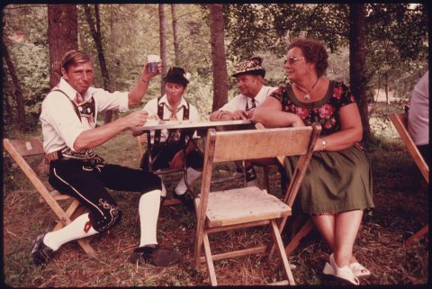 A GERMAN SKI INSTRUCTOR ON LEAVE FROM HIS DUTIES AT A NEARBY NORTH GEORGIA RESORT OFFERS A TOAST DURING THE FIFTH... - …