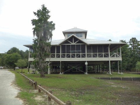 Building on stilts next to Suwannee River