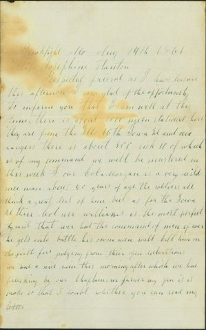 Letter from George W. Wyckoff, Brookfield, Missouri, to Josephine Stanton, August 24, 1861