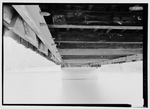 Below deck view from west abutment. - Watson Mill Bridge, Spanning South Fork Broad River, Watson Mill Road, Watson Mil…