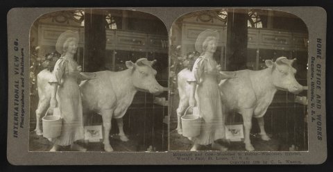 Milkmaid and Cow -- Medelled in Butter -- Wisconsin Exhibit -- World's Fair -- St. Louis