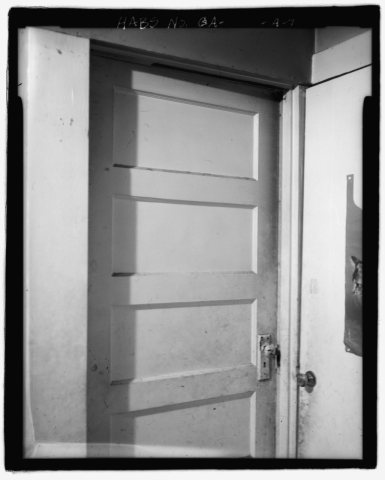 Interior view of the Jaudon-Bragg-Snelling House, detail of the door panel. - Jaudon-Bragg-Snelling Farm, House, North …