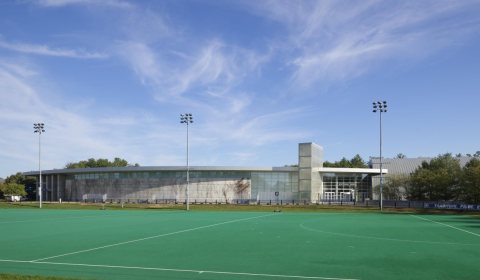 Artificial-turf sports field, used for soccer and lacrosse, outside Whittemore Center, a multi-purpose arena located on…