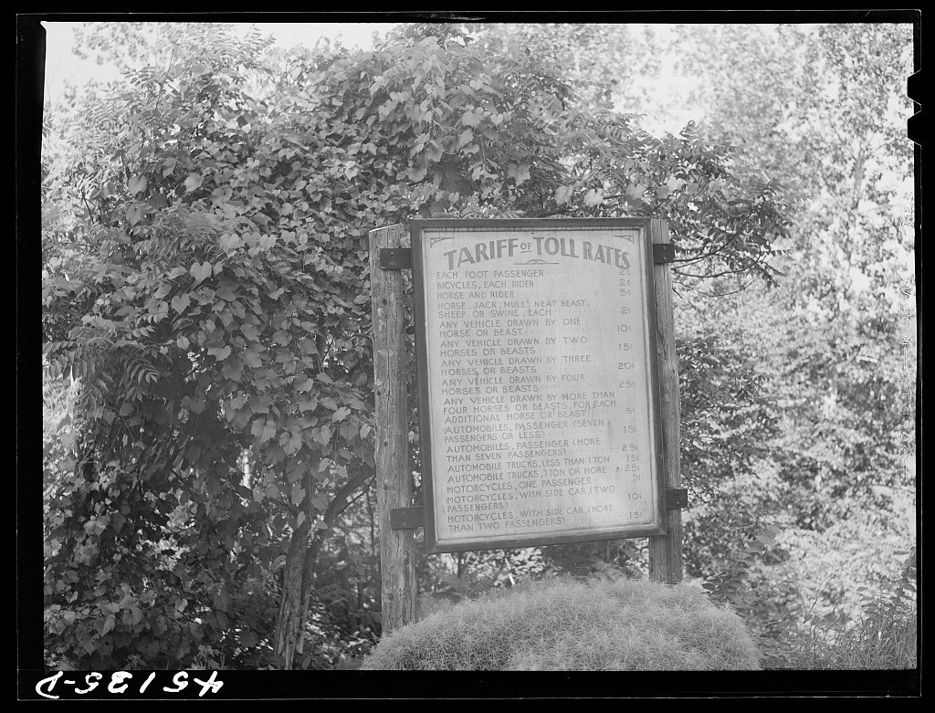 Untitled photo, possibly related to: Toll rate sign on the New Hampshire side of a bridge across the Connecticut River …