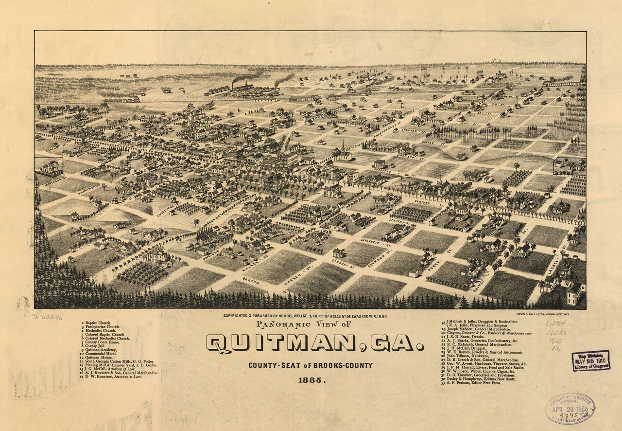 Panoramic view of Quitman, Ga. county-seat of Brooks-County 1885
