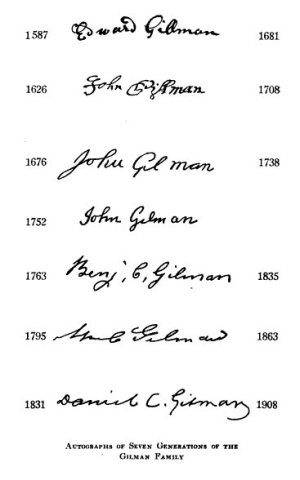 Autographs of seven generations of the Gilman family