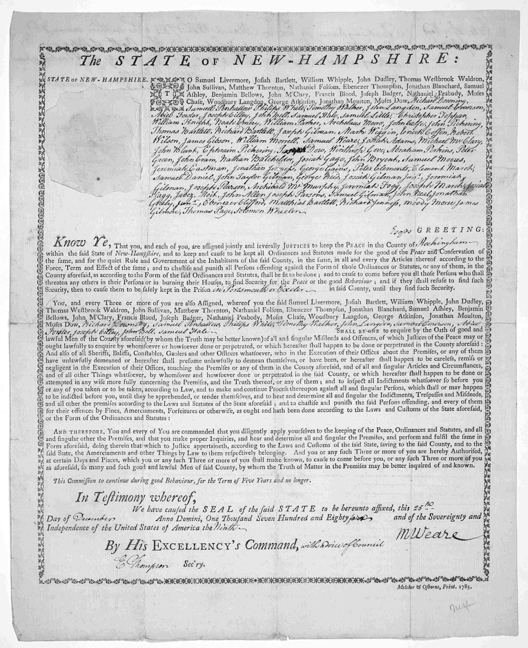 Proclamation Mesheck Weare New Hampshire