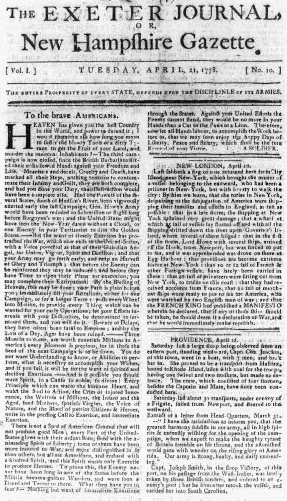 1778 Exeter Journal, or, New Hampshire Gazette 21April