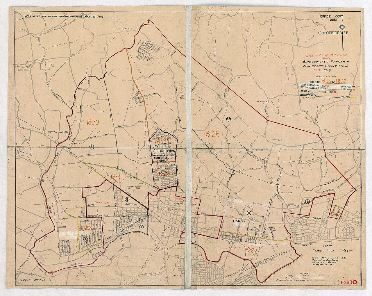 1950 Census Enumeration District Maps - New Jersey (NJ) - Somerset County - Bridgewater - ED 18-25 to 32