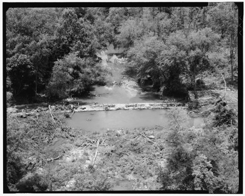 Aerial View Looking Up Stream (North) - Pearle Cotton Mill and Dam, Elbert County Road 245