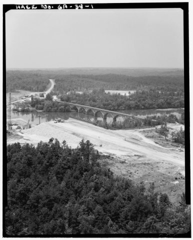 AERIAL VIEW FROM SOUTH CAROLINA LOOKING WEST - Georgia-Carolina Memorial Bridge, State Highway 72