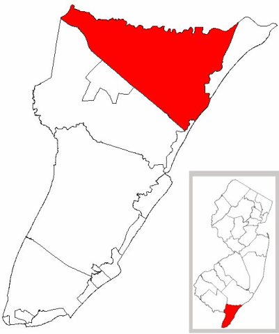 Map of Cape May County highlighting Upper Township