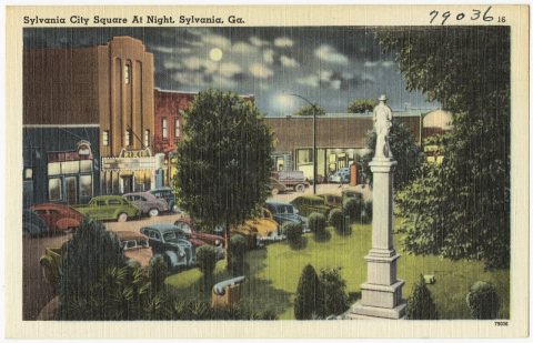Sylvania city square at night, Sylvania, Ga
