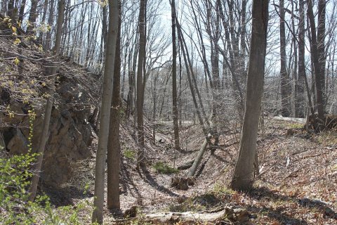 Rockaway Valley Railroad - large cut at Lake Road - Apr 24 2014