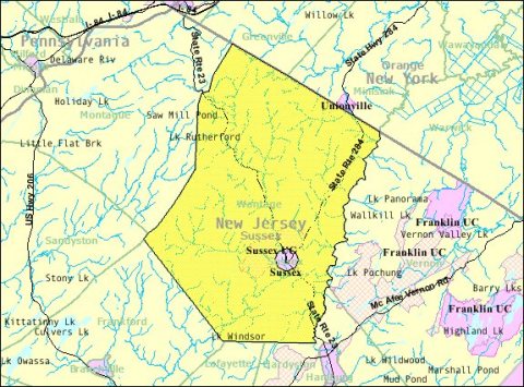 Census Bureau map of Wantage Township, New Jersey